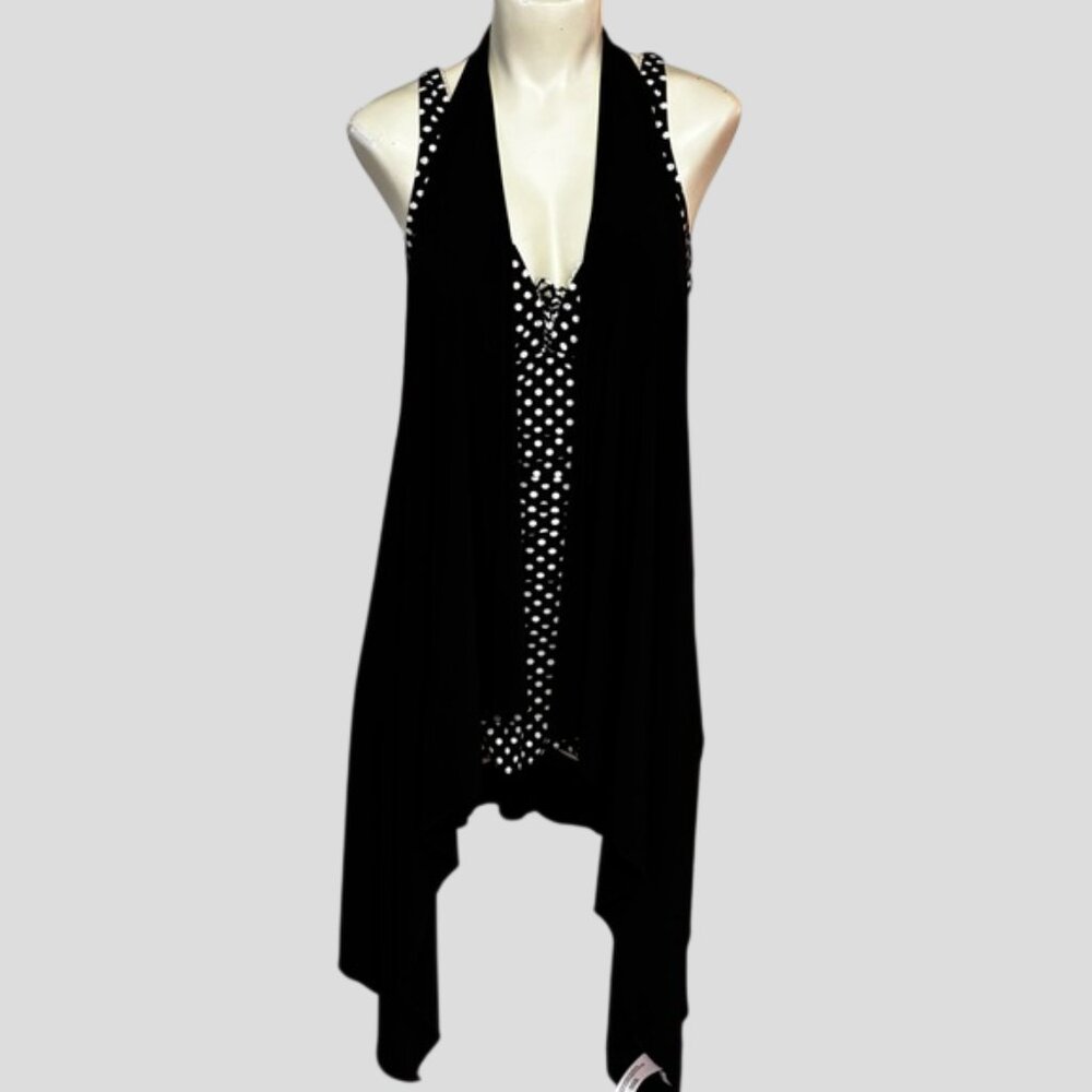NWT Jockey Sleeveless Drape Open Front Black Vest